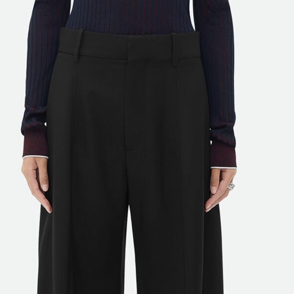 NWT WOMEN BOTTEGA VENETA BLACK WOOL GABARDINE TROUSERS SZ 44